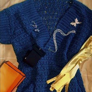 Hand-knit chic blue sweater-dress
